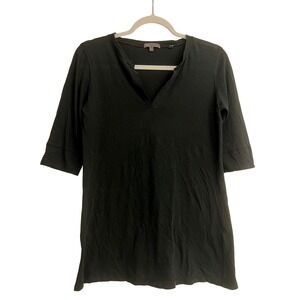 Vince Black V Neck 3/4 Sleeve Pima Cotton Top Size Large